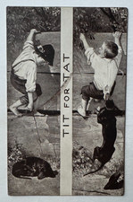 Vintage 1907 Comic Postcard Boy Teasing Dog Fence 