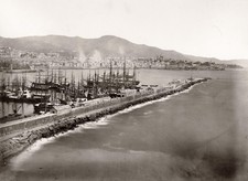 Genoa Italy Harbour Port Sailing Ships Cityscape Maritime Vtg. Photo 19thC. picture