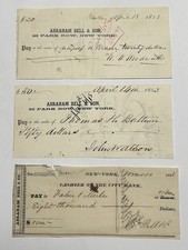 3 Antique 1830s-1853 New York Checks Abraham Bell & Son City Bank $8000 Rare Y91 picture