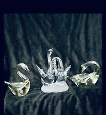 Lot of 3 Vintage Hand Made Crystal Swans Figurines Made In Taiwan picture