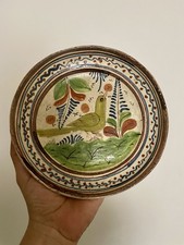 Antique Tlaquepaque Mexico Polychrome Folk Art Bird Pottery Decorative Plate picture