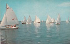 Vintage souvenir Postcard Getting Ready For The Race Sailing Sailboats picture