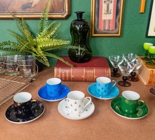 Vintage Fleur De Lis 9102 Set of 5 Espresso Cups & Saucers Gold Multicolor picture