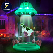 10 FT Halloween Inflatables UFO with Floating Cow Outdoor Decorations Blow up UF picture