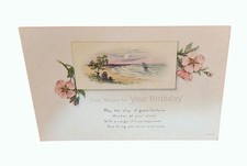 Antique 1924 Birthday Postcard Floral Illustration & Good Fortune Poem picture
