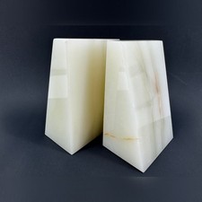Vintage SERRV White Onyx Alabaster Bookends Pair Original Box picture