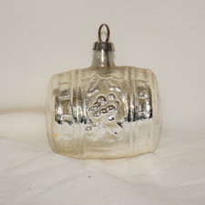 Vtg RARE Christmas Ornament Silver Wine Barrel & Grapes 1.5