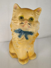 Carnival Prize Chalkware Cat With Blue Bow Hand Painted Statue 1930-1950’s MCM picture