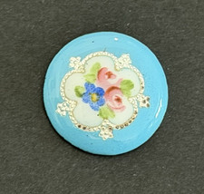 Vintage Robin Egg Blue & FLORAL/FLOWER Enamel Button - 11/16