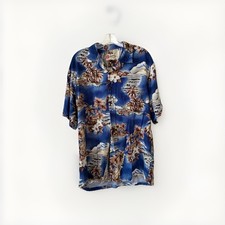 Hilo Hattie The Hawaiian Original Made in Hawaii Blue Scenic Print Aloha Shirt picture