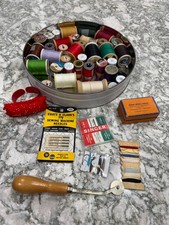 Vintage Sewing Notions Lot Thread Spools ,Needles, Buttons, pins, kits, etc picture