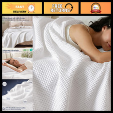 PHF 100% Cotton Waffle Blanket Lightweight Breathable, Queen Size, White picture