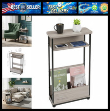 Vintage Narrow Side Table with Storage Shelf, 3 Tier Slim End Table Modern Sofa picture