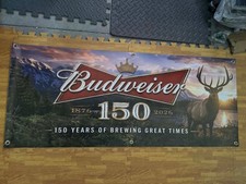 Budweiser 150th Anniversary Banner 48x20 Beer Bar Sign Man Cave Garage Cabin picture