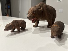 Antique German Paper Mache Bear HUGE 11” & Cubs Putz Open Mouth 1920’s Germany picture