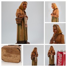 Rare Vintage ANRI Wood Carved Woman Knitting Sculpture Figurine. Made in Italy picture