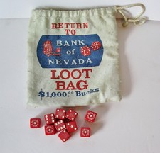 10 Fabulous Las Vegas Red Game Dice w/ HTF Loot Bag Bank of Nevada picture