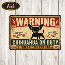 Chihuahua Warning Attack Guard Dog Breed Security Fence Gate Metal Tin Sign 8x12 picture