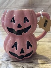 LANG Pink Pumpkin Mug Double Jack O Lantern Halloween Ceramic Coffee Cup picture