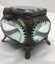 Antique  Thick Beveled Glass Jewelry Casket Box picture