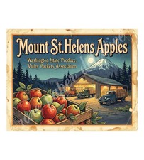 Mount St. Helens Apple 1950s Style Fruit Crate Art, Retro Advertising 10.5