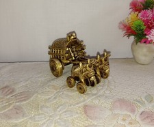 Farmer Riding Bull Cart Statue Bastar Art Brass Man Sitting on Buggy Idol CA127 picture