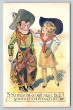 Vintage Cartoon Cowboy Cowgirl Postcard 
