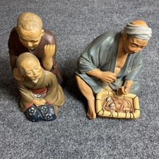 Japanese HAKATA URASAKI 2 Antique Clay Dolls picture