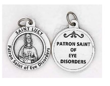 Saint St Lucy  - Patron St. of Eye Disorders - Silver Tone Round Ox Medal  picture