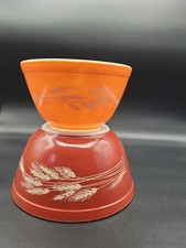 2 Vintage Pyrex Nesting Bowls Autumn Harvest Wheat 401 402  picture