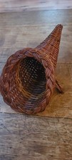 Vintage Cornucopia Horn of Plenty Basket Wicker Rattan Thanksgiving 10 In Brown picture