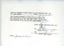 1987 BEN VEREEN CONTRACT SIGNED LEGENDARY AFRICAN AMERICAN ACTOR DANCER COA picture