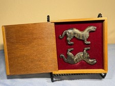 2 PIECE -VINTAGE CHINESE BRONZE TIGER W/ WRITING THAT FITS TOGETHER-BOXED -3.5