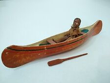 LOOSE HEAD Antique Folk Art Wooden Native American Canoe & Figure picture