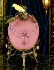 Antique French Pink Opaline Glass Jeweled Perfume Fountain Dispenser Bird 11