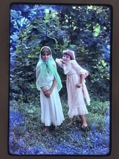 Two Girls Outdoor Kodachrome Slide 1982 Vintage Children Portrait picture