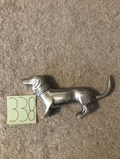 Vintage Silver Colored Metal Chrome Shiny Dachshund Dog Figurine Statue Decor picture