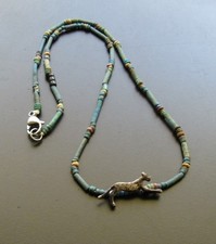 NILE Ancient Egyptian Silver Amulet Mummy Bead Necklace ca 1000 BC picture
