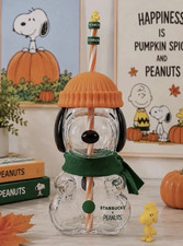 Starbucks Peanuts Snoopy Limited Edition 20oz Glass Coffee Cup Tumbler Fan Made picture