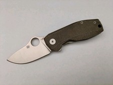 Spyderco SpyNano, Satin M398 Plain Blade, Green Canvas Micarta/Titanium Handle picture
