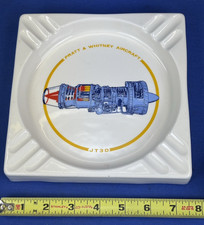 Vintage Pratt & Whitney JT3D Aircraft Engine White Ceramic Ashtray Lynmark USA picture