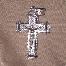 Silver Tone Rhinestone Crucifix Cross Pendant Charm - Christianity picture
