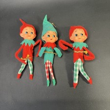3 Vintage 1950s Pixie Elf Dolls Christmas MCM Felt Decor Japan 5