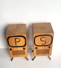 Vintage Mid Century Modern Wooden TVs Salt & Pepper Shakers picture