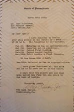 1935 Senator George Rankin Jr Letter RE Bill Pennsylvania Senate Signed  picture