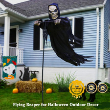 Outdoor Halloween Skeleton Decorations, 7.8Ft Flying Rotated Skull Reaper Ghost picture