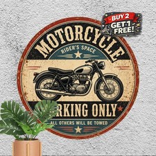 Reserved Biker Parking Sign Metal Tin Sign Vintage Motorcycle Decor Plaque 8x8 picture
