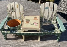Kathy Hatch Wood Adirondack 2 Chair  Floral Wooden Garden Planter 1 Mini Pot 6in picture