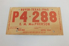 Vtg 1965 Austin Texas Temporary Paper Tag Hot Rod Custom Car Mustang VW picture
