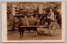 Hot Springs AR~SHARP COUPLE in Ox Cart~Happy Hollow Saloon~UNPTD RPPC Postcard picture